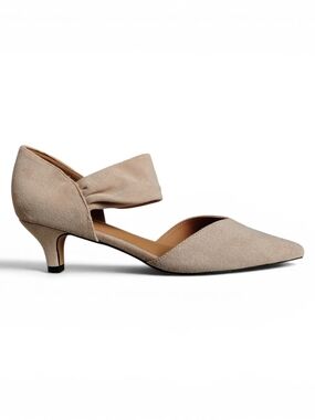 BURUDANI Women's Ankle Strap Kitten Heels Pointed Toe Pumps Apricot Size 8 NIB